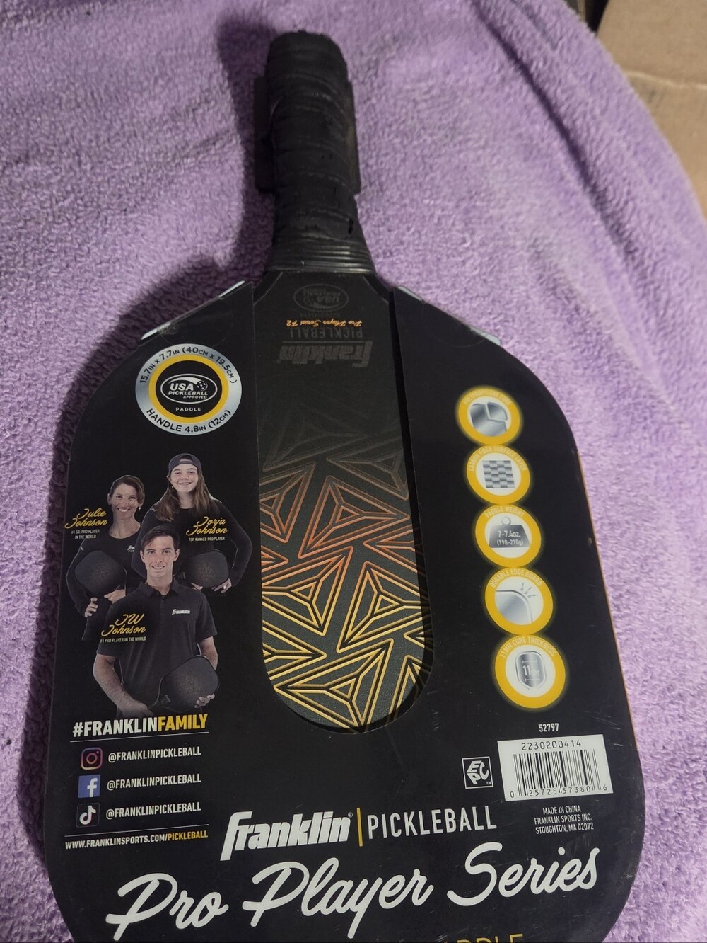Franklin Pickleball Pro Player Series Carbon Fiber Paddle - Black/Gold Accent